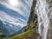Hike in front of the Mürrenbach Falls. The view shows the upper Lauterbrunnen Valley.