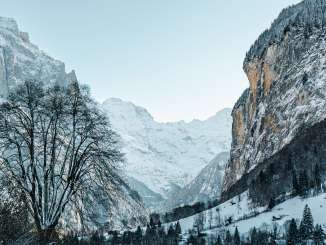 The village of Lauterbrunnen in winter.