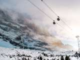 The Eiger Express traveling between Grindelwald and the Eiger Glacier. The world's most modern 3S cable car is part of the V-Bahn.