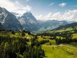 Aerial view of the Grosse Scheidegg. The Wetterhorn, the Eiger, and Grindelwald can be seen on the horizon.