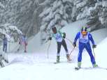 Skiers giving it their all during the team race at the Inferno Race.