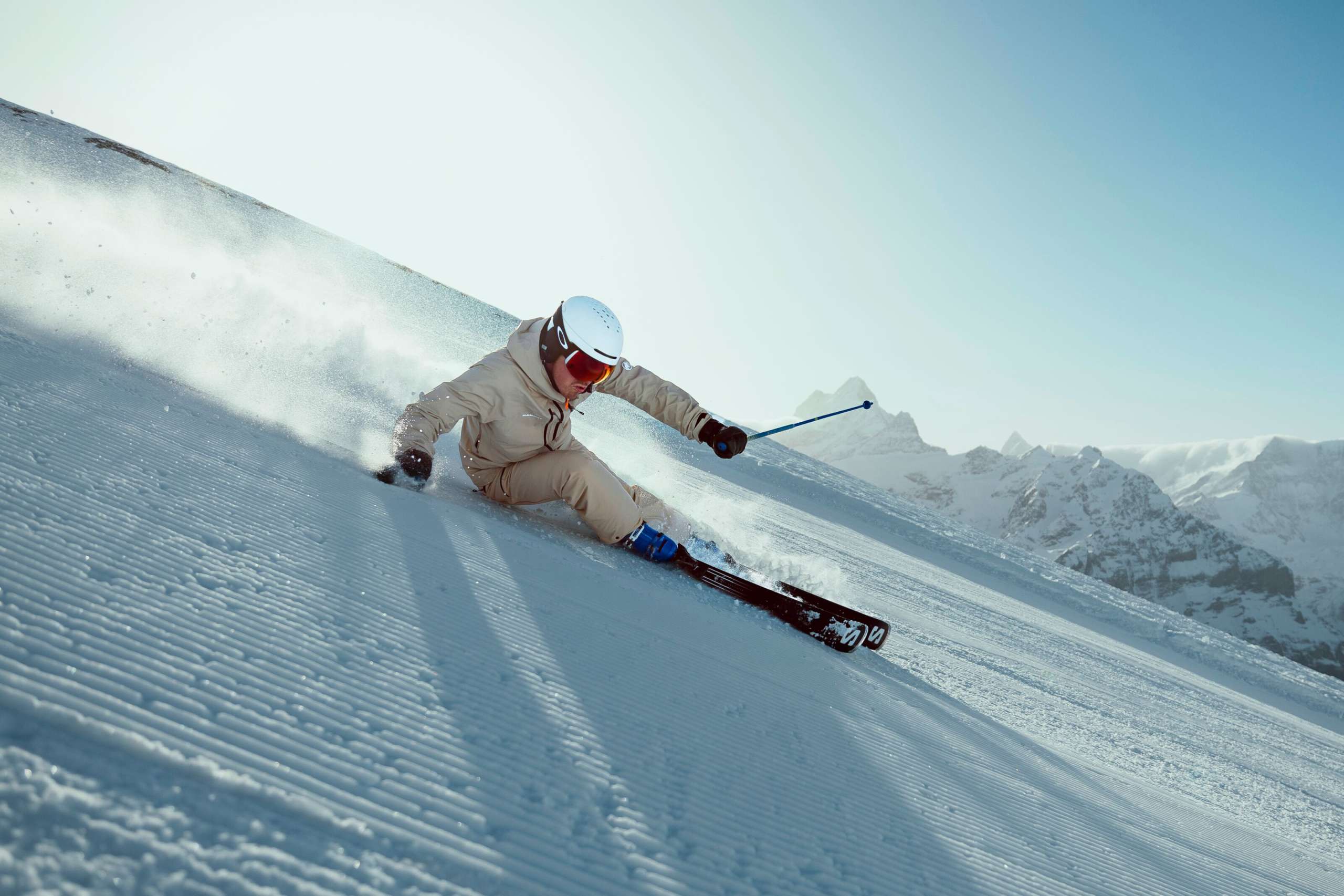 Skiers on the First in the morning sun.