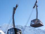 The new Schilthornbahn 20XX climbs up to the Schilthorn.