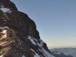 The Silberhorn Hut stands on the mountain ridge. 