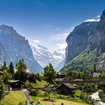 The Staubbach Falls are the landmark of Lauterbrunnen and the entire Lauterbrunnen Valley. They cascade high above the village.