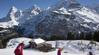 Skifahren im Übungsgelände Allmendhubel,  Mürren - Jungfrau Region